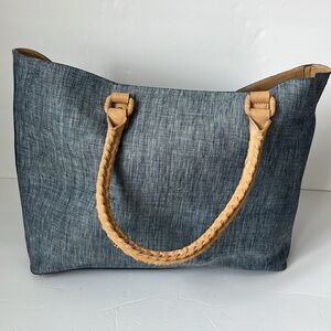 Chambray and suede tote bag